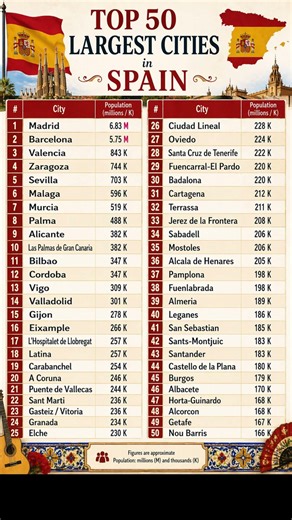 Top 50 Most Populous Cities in Spain 🇪🇸 Largest Cities in Spain | Famous Big Cities in Spain