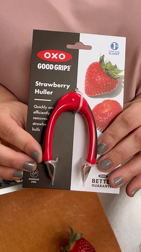 Effortlessly remove strawberry stems with the efficient OXO strawberry huller. #strawberryseason #oxo #oxogoodgrips #kitchenstore #conwaykitchen | The Kitchen Store & More