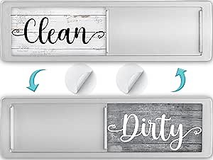 Dishwasher Magnet Clean Dirty Sign - Magnetic Signs That Say Clean/Dirty - Optional Sticker Adhesive for Non-Metal Stainless Steel Dish Washers - Light Gray Farmhouse
