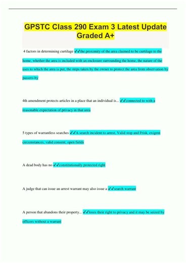GPSTC Class 290 Exam 3 Latest Update Graded A631