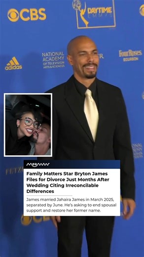 From newlywed bliss to heartbreak — Family Matters star Bryton James has filed for divorce just months after marrying Jahaira James. #BrytonJames #FamilyMatters #DivorceDrama #HollywoodHeartbreak #CelebrityNews | MEAWW Entertainment