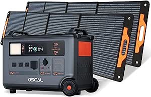 OSCAL PowerMax 3600(Peak 6000W) Portable Power Station with 2x200W Solar Panel, 3600Wh LiFeP04 Solar Generator with AC Outlets, 1.2H Full Charge, 10ms UPS for Home Use, Outdoor Camping, RV Trip