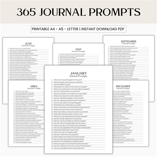 365 Journal Prompts, Digital Download, Self Discovery Journal, Printable, Daily Gratitude, Mindset Growth - Etsy