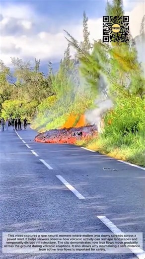 Lava Flow Slowly Crossing a Road During a Volcanic Eruption #9work