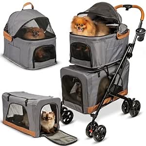 Double Pet Stroller with Detachable Carriers - Ideal for 2 Dogs or Cats - Compact & Convenient Design - Easy Assembly Double Dog Stroller - Graphite Gray