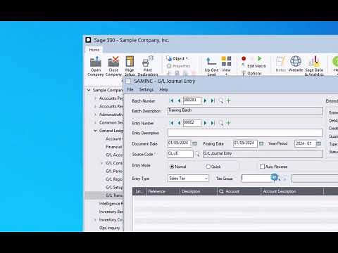 Sage 300 General Ledger GL Journal Entry Overview