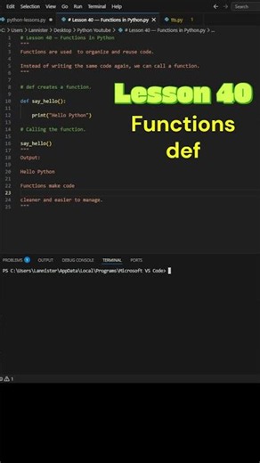 51. Functions in Python def 🛠️ Lesson 40 #shorts
