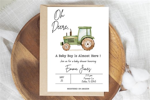 Tractor Baby Shower Invitation, Oh Deere Theme (digital Download) - Etsy