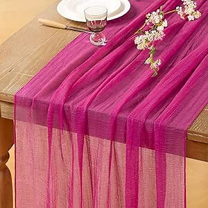 Hot Pink Cheesecloth Table Runner Spring Easter Table Runner 120 inches Boho Gauze Fuschia Cheese Cloths for Rustic Wedding Bridal Baby Shower Decor Party