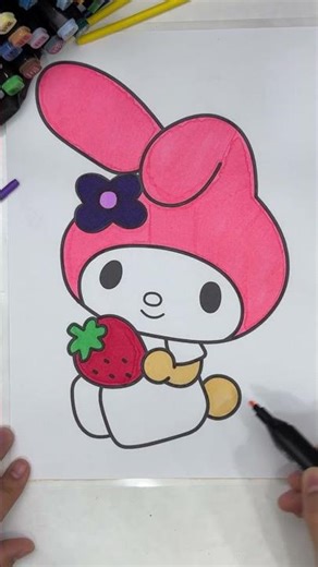 How to Color My Melody with Strawberry 🍓 Very Cute and Easy! #coloring #coloringpages #markers