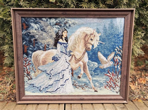 Handmade Cross Stitch Embroidery Framed Unicorn Princess Fantasy Wall Art - Etsy
