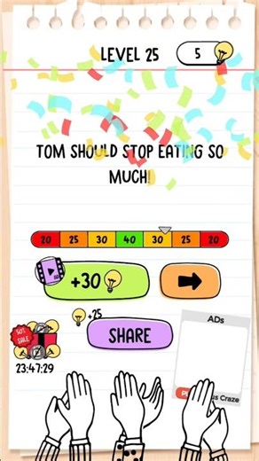 Brain Test : Tricky puzzles | Level 25 | Tom is hungry again. please help | #braintestsolution