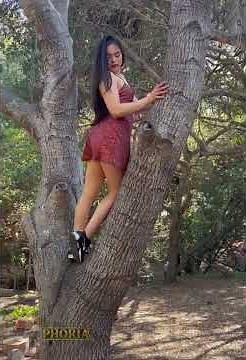 Climbing in mini skirt