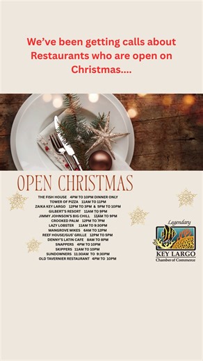 Here is a list of restaurants open on Christmas Day. If you have any additions please add them in the comments. | Key Largo Chamber of Commerce & Florida Keys Visitor Center