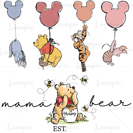 Winnie the Pooh PNG Clipart Bundle, Balloon Character Set (digital Download) - Etsy