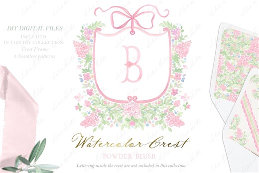 Powder Blush Pink Watercolor Crest Clipart DIY Digital Papers - Etsy