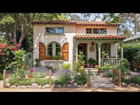 Wow 😍 A Beautiful Mediterranean Tiny Home Surrounded By A Cozy Front Yard And Colorful Mini Garden