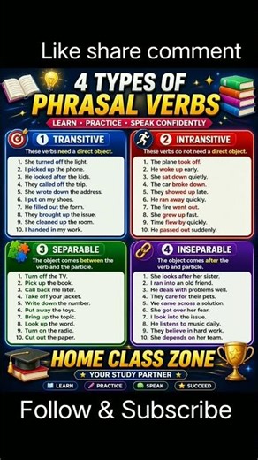 4 Types of Phrasal Verbs in English (Transitive, Intransitive, Separable, Inseparable) ✨ | HCZ ✨🏘️ |