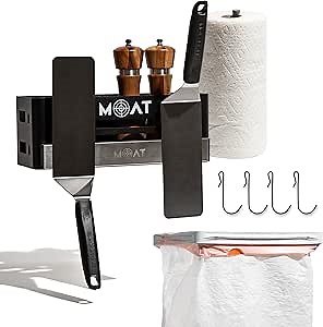 Magnetic Grill Caddy for Outdoor Grill - Compatible Blackstone Griddle Caddy for Grilling BBQ Tools & Griddle Accessories - Includes Trash Bag Holder