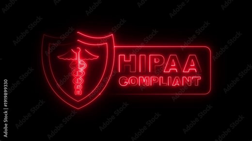 glowing neon HIPAA compliant symbol icon for healthcare privacy and security. HIPAA compliant icon animation. HIPAA compliant seal, badge icon with caduceus symbol. HIPAA compliant Checkmark 4k video.