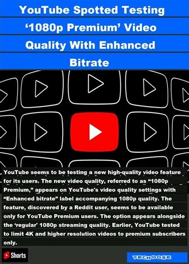 YouTube Spotted Testing ‘1080p Premium’ Video Quality With Enhanced Bitrate|#shorts