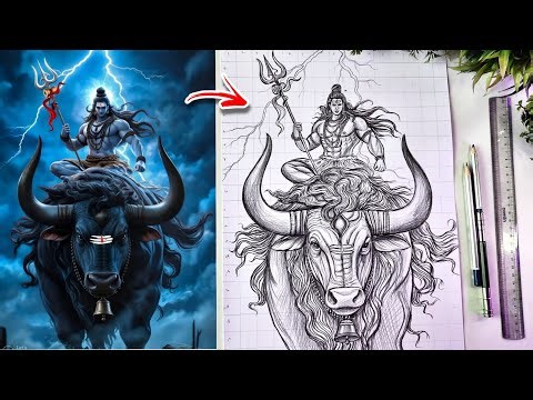 How To Draw Lord Shiva With Nandi Maharaj, Mahashivratri Drawing, Step By Step Outline Tutorial