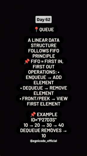 Day 68 — DSA BasicsA Queue is a linear data structure that followsthe First In, First Out (FIFO).