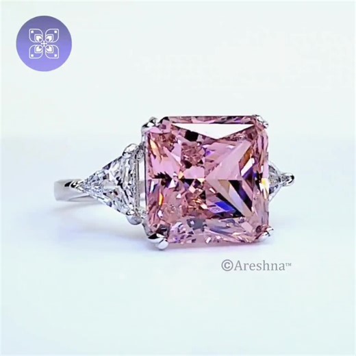 Pink Princess Cut Lab Diamond Engagement Ring: Sterling Silver, 14K White Gold - Etsy