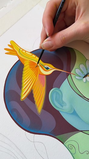 🐤 #artwork #illustration #traditionalart #tempera #linework | art