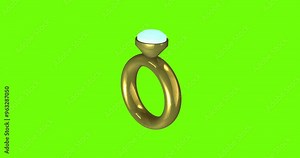 3d gold Engagement ring with beautiful diamond animation on green screen,3d render engagement ring for couple