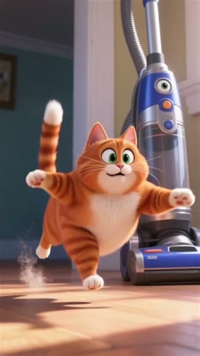 Funny big Orange Cat Challenges the Vacuum Cleaner