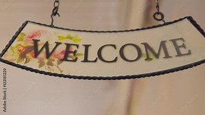 Welcome. Welcome sign isolated on white background. Hanging welcome sign.