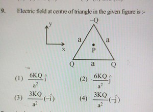 Electric field at centre of triangle in the given figure is :-... | Filo