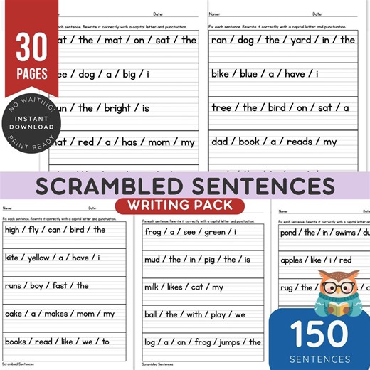 150 Scrambled Sentence Worksheets | Sentence Building Practice | Read Build and Write Sentences | Kindergarten & 1st Grade - Etsy