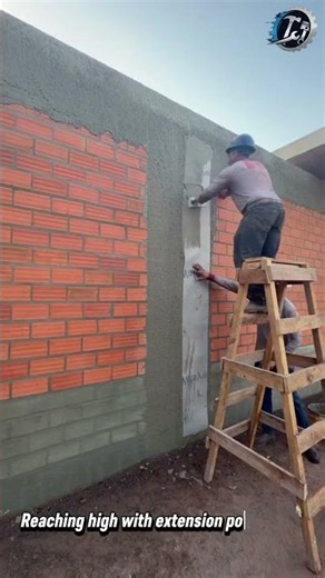 Long Reach, Clean Finish 🧱🖌️ #WallFinishing #Construction #BrickWork