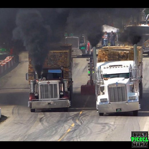 INSANE Torque display Peterbilt vs Kenworth Loaded Uphill Big Rig Drag Racing.