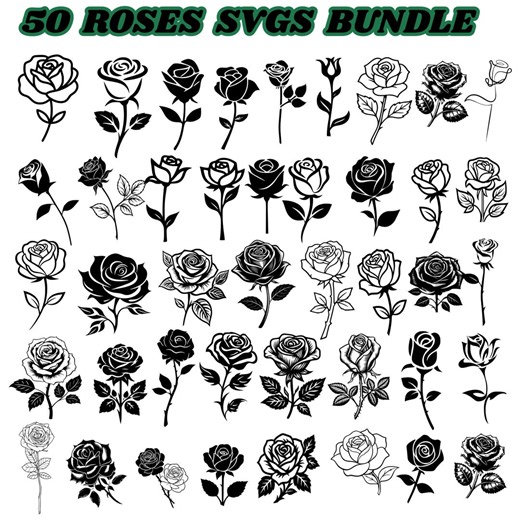 Roses Svg Bundle of 50| Roses Png| Roses Template Svg| Rose Bouquet Svg| Flower Svg| Rose Silhouette Svg| Red Rose Svg| Cut Files for Cricut - Etsy UK