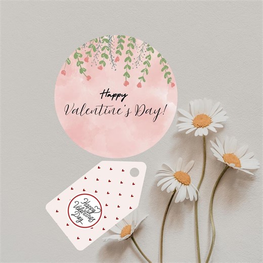 Printable Valentine’s Day Round Stickers & Gift Tags Set, Happy Valentine's Day, Instant Download, PNG and PDF - Etsy