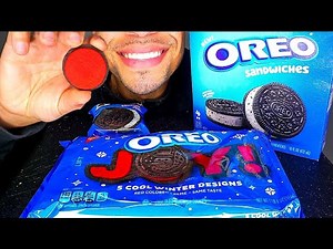ASMR OREO ICE CREAM SANDWICH PARTY MUKBANG JOY! COOKIES RED FILLING EATING SWEETS SOUNDS