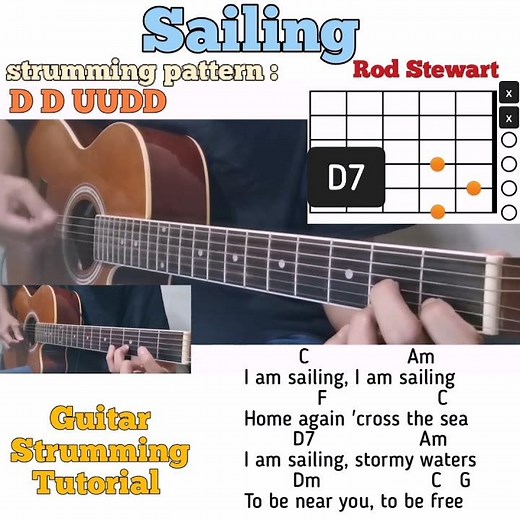 Sailing - Rod Stewart guitar chords w/ lyrics & strumming tutorial