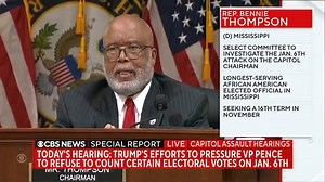 January 6 Cmte. Chairman Rep. Bennie Thompson on then-President Trump's "pressure campaign" to convince then-VP Pence that the 2020 election could be overturned. "He resisted the pressure, he knew it was illegal, he knew it was wrong. We are fortunate for Mr. Pence's courage." https://cbsn.ws/3mWeCkO | CBS News