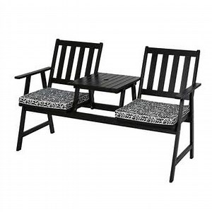 Jack & Jill 2 Seater Black Timber Bench with Cushions