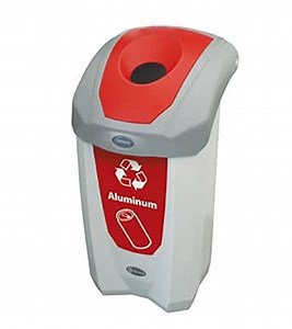 Nexus 8G Aluminum Can Recycling Bin (Gray, Red Sticker) – 8-Gallon Plastic Recycling Bin for Used Drinks Cans – Small Aluminum Can Recycling Container