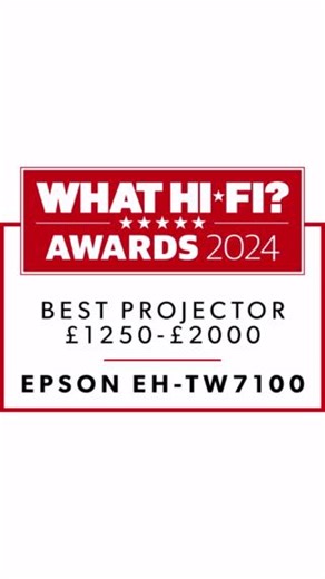 🏆 We're delighted to announce that the Epson EH-TW7100 home projector has won a What Hi-Fi? Best Buy Award for Best projector £1250-£2000 in the Projectors category! Fancy one for your next binge watching, home entertainment upgrade? Click here: https://ow.ly/P1uW50THSFJ | Epson