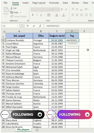 Yaş hesablamaq (DATEDIF function) | MS Excel #microsoft #excel #exceltips #exceltricks