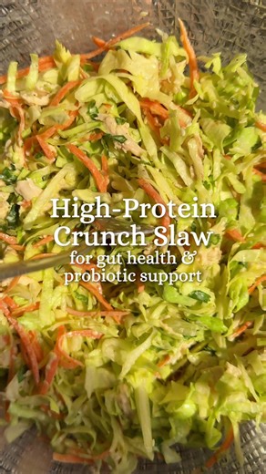 High-Protein Crunch Slaw ✨ This salad combines fiber-rich veggies, high-quality protein and gut-friendly ingredients for a nourishing, satisfying meal. Nutrition highlights: * High in protein → supports muscle and keeps you full longer * Rich in fiber → supports digestion and gut health * Contains probiotics → supports a healthy microbiome * Packed with vitamins & antioxidants → supports overall wellness * Balanced with protein   fiber   healthy fats What it’s good for:   Muscle support & satiet