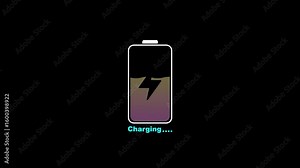Fast mobile battery charging icon, charging process animation intro. power full battery icon animated