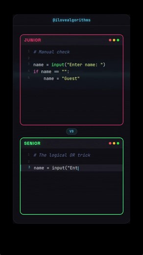 Junior vs Senior Python (or trick) #python #cleancode #shorts @ilovealgorithms ​