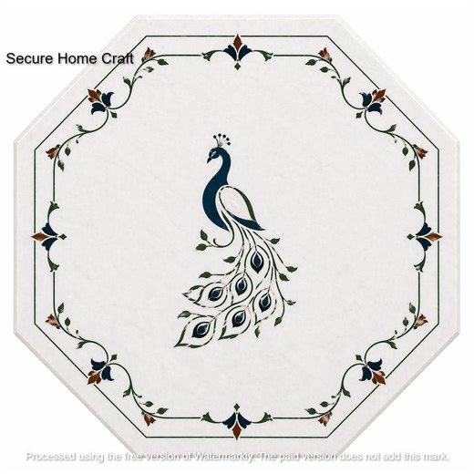 Octagon Marble Table Top With Peacock Inlay Handmade Pietra Dura Stone Table Luxury Marble Decor - Etsy