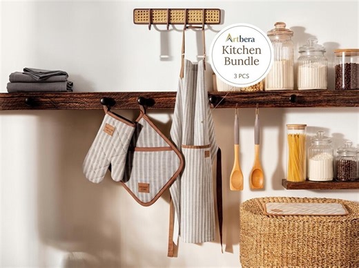 Cotton Chef Apron and Oven Mitts Set: Pockets, Housewarming Gift for Her - Etsy